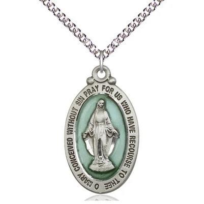 Miraculous Medal Necklace - Sterling Silver - 1-1/8 Inch Tall by 5/8 Inch Wide with 24" Chain
