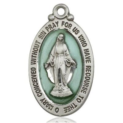 Miraculous Medal Necklace - Sterling Silver - 1-1/8 Inch Tall by 5/8 Inch Wide with 24" Chain