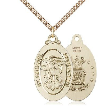 St. Michael Air Force Medal Necklace - 14K Gold Filled - 1-1/8 Inch Tall x 5/8 Inch Wide with 24" Chain