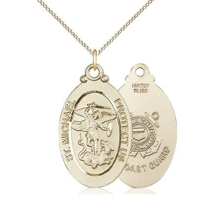 St. Michael Coast Guard Medal Necklace - 14K Gold Filled - 1-1/8 Inch Tall x 5/8 Inch Wide with 18" Chain