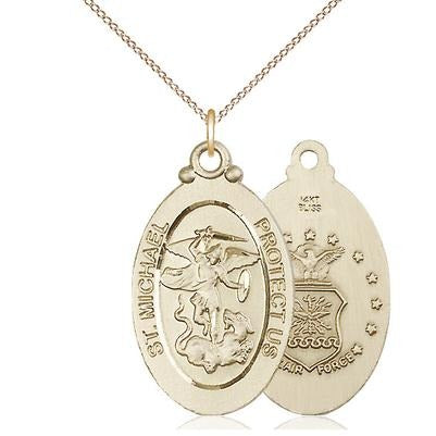 St. Michael Air Force Medal Necklace - 14K Gold - 1-1/8 Inch Tall x 5/8 Inch Wide with 18" Chain