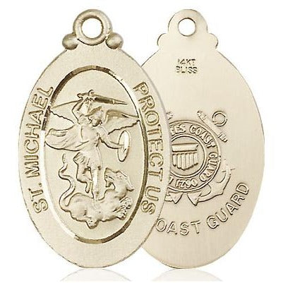 St. Michael Coast Guard Medal Necklace - 14K Gold - 1-1/8 Inch Tall x 5/8 Inch Wide with 24" Chain