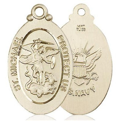 St. Michael Navy Medal - 14K Gold - 1-1/8 Inch Tall x 5/8 Inch Wide