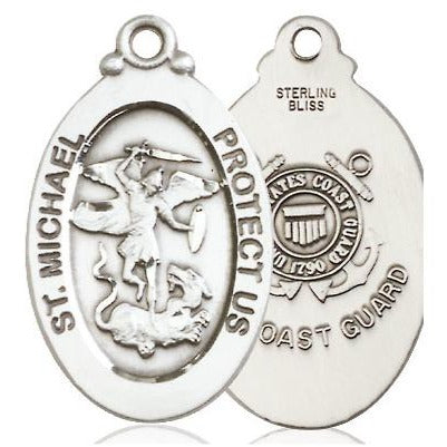 St. Michael Coast Guard Medal Necklace - Sterling Silver - 1-1/8 Inch Tall x 5/8 Inch Wide with 24" Chain