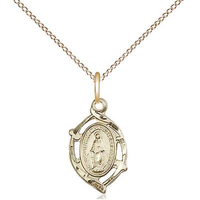 Miraculous Medal Necklace - 14K Gold - 5/8 Inch Tall by 3/8 Inch Wide with 18" Chain