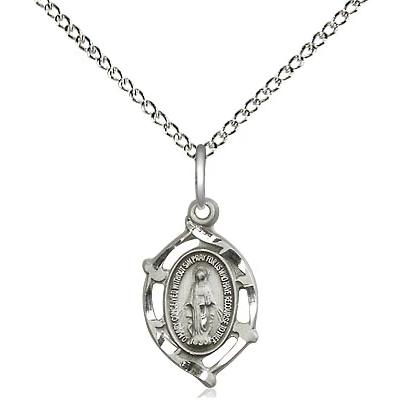 Miraculous Medal Necklace - Sterling Silver - 5/8 Inch Tall by 3/8 Inch Wide with 18" Chain