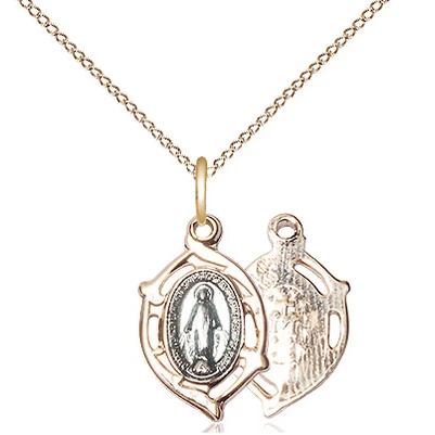 Miraculous Medal Necklace - 14K Gold - 5/8 Inch Tall by 3/8 Inch Wide with 18" Chain