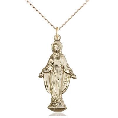 Miraculous Medal Necklace - 14K Gold Filled - 1-3/8 Inch Tall by 5/8 Inch Wide with 18" Chain