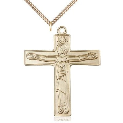 Cursillio Cross Medal Necklace - 14K Gold Filled - 2 Inch Tall x 1-5/8 Inch Wide with 24" Chain