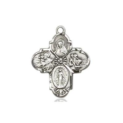 4 Way Medal Necklace - Sterling Silver - 3/4 Inch Tall by 5/8-Inch Wide with 18" Chain
