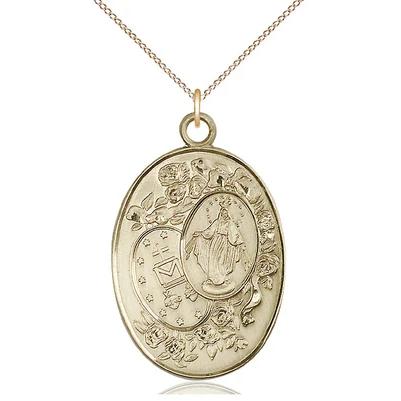Miraculous Medal Necklace - 14K Gold Filled - 1-3/8 Inch Tall by 7/8 Inch Wide with 18" Chain