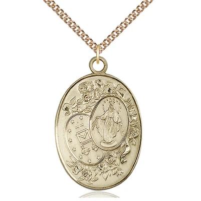 Miraculous Medal Necklace - 14K Gold Filled - 1-3/8 Inch Tall by 7/8 Inch Wide with 24" Chain