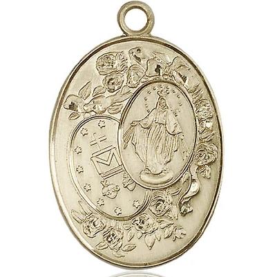 Miraculous Medal Necklace - 14K Gold Filled - 1-3/8 Inch Tall by 7/8 Inch Wide with 24" Chain