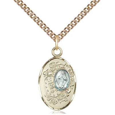 Miraculous Medal Necklace - 14K Gold - 7/8 Inch Tall by 1/2 Inch Wide with 24" Chain