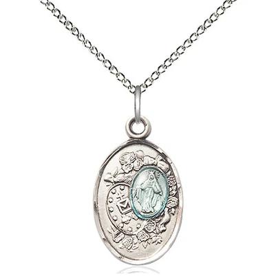 Miraculous Medal Necklace - Sterling Silver - 7/8 Inch Tall by 1/2 Inch Wide with 18" Chain