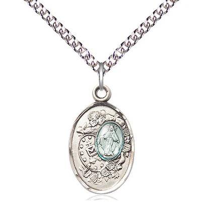 Miraculous Medal Necklace - Sterling Silver - 7/8 Inch Tall by 1/2 Inch Wide with 24" Chain