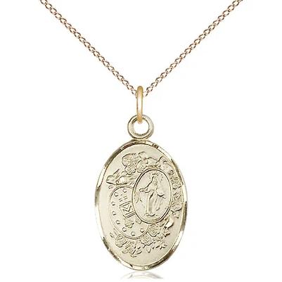 Miraculous Medal Necklace - 14K Gold Filled - 7/8 Inch Tall by 1/2 Inch Wide with 18" Chain