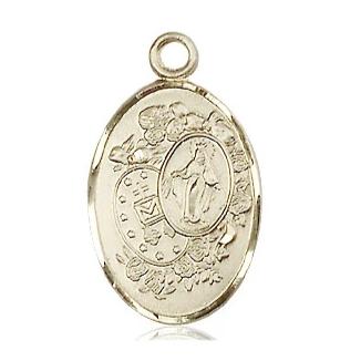 Miraculous Medal - 14K Gold - 7/8 Inch Tall by 1/2 Inch Wide