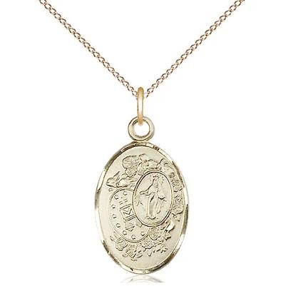 Miraculous Medal Necklace - 14K Gold - 7/8 Inch Tall by 1/2 Inch Wide with 18" Chain