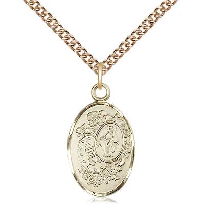 Miraculous Medal Necklace - 14K Gold - 7/8 Inch Tall by 1/2 Inch Wide with 24" Chain