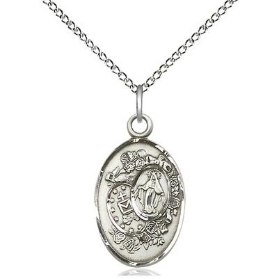 Miraculous Medal Necklace - Sterling Silver - 7/8 Inch Tall by 1/2 Inch Wide with 18" Chain