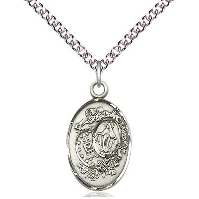 Miraculous Medal Necklace - Sterling Silver - 7/8 Inch Tall by 1/2 Inch Wide with 24" Chain
