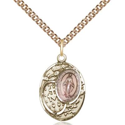 Miraculous Medal Necklace - 14K Gold Filled - 3/4 Inch Tall by 1/2 Inch Wide with 24" Chain