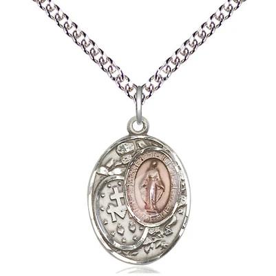 Miraculous Medal Necklace - Sterling Silver - 3/4 Inch Tall by 1/2 Inch Wide with 24" Chain