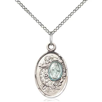 Miraculous Medal Necklace - Sterling Silver - 3/4 Inch Tall by 1/2 Inch Wide with 18" Chain