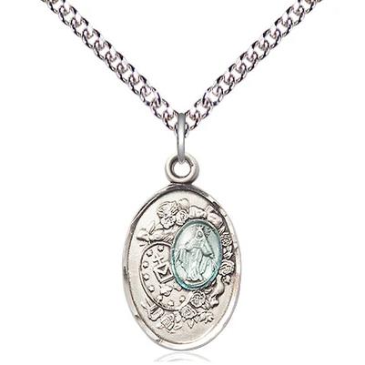 Miraculous Medal Necklace - Sterling Silver - 3/4 Inch Tall by 1/2 Inch Wide with 24" Chain