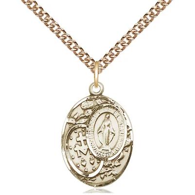 Miraculous Medal Necklace - 14K Gold Filled - 3/4 Inch Tall by 1/2 Inch Wide with 24" Chain