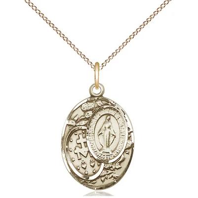 Miraculous Medal Necklace - 14K Gold - 3/4 Inch Tall by 1/2 Inch Wide with 18" Chain