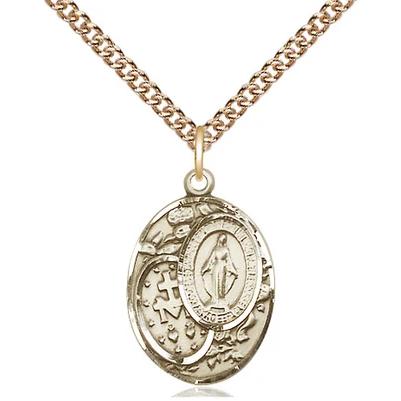 Miraculous Medal Necklace - 14K Gold - 3/4 Inch Tall by 1/2 Inch Wide with 24" Chain