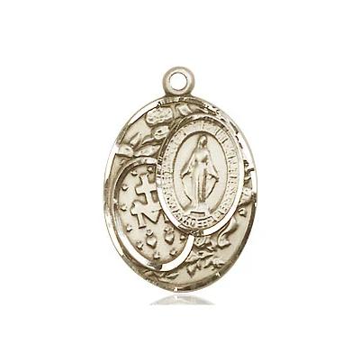 Miraculous Medal Necklace - 14K Gold - 3/4 Inch Tall by 1/2 Inch Wide with 24" Chain