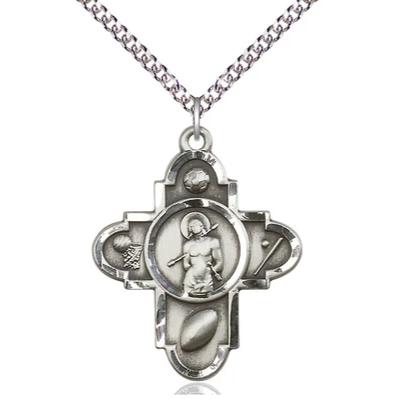 5 Way Medal Necklace - Sterling Silver - 1-1/4 Inch Tall by 1 Inch Wide with 24" Chain