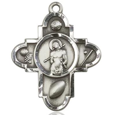 5 Way Medal Necklace - Sterling Silver - 1-1/4 Inch Tall by 1 Inch Wide with 24" Chain