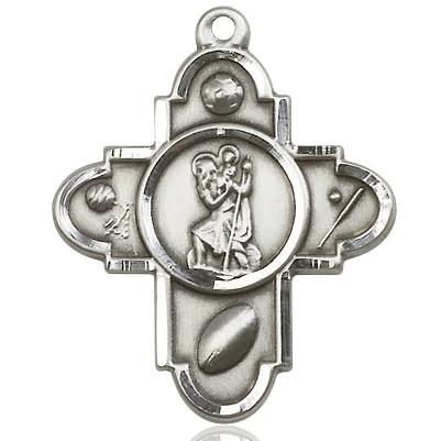 5 Way Medal Necklace - Sterling Silver - 1-1/4 Inch Tall by 1 Inch Wide with 24" Chain