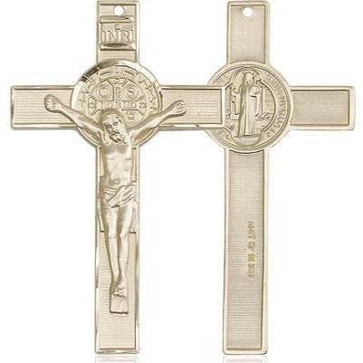 St. Benedict Crucifix Medal Necklace - 14K Gold Filled - 1-3/4 Inch Tall x 1 Inch Wide with 24" Chain