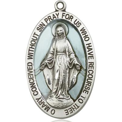 Miraculous Medal Necklace - Sterling Silver - 1-5/8 Inch Tall by 1 Inch Wide with 24" Chain