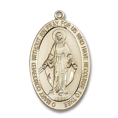 Miraculous Medal - 14K Gold Filled - 1-5/8 Inch Tall by 1 Inch Wide