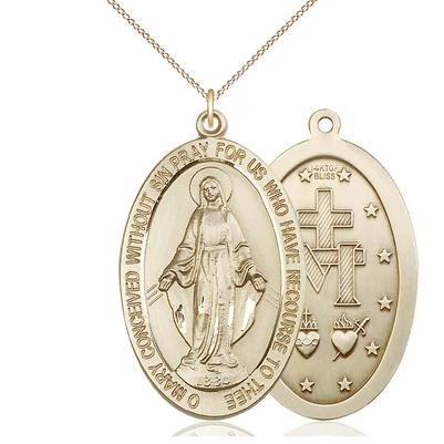 Miraculous Medal Necklace - 14K Gold Filled - 1-5/8 Inch Tall by 1 Inch Wide with 18" Chain