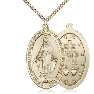 Miraculous Medal Necklace - 14K Gold Filled - 1-5/8 Inch Tall by 1 Inch Wide with 24" Chain