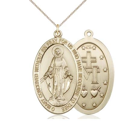 Miraculous Medal Necklace - 14K Gold - 1-5/8 Inch Tall by 1 Inch Wide with 18" Chain