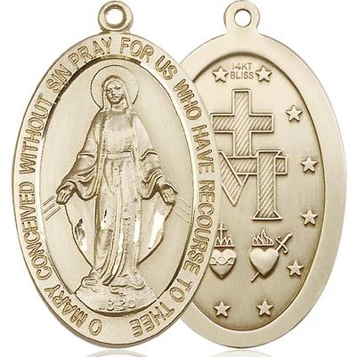 Miraculous Medal Necklace - 14K Gold - 1-5/8 Inch Tall by 1 Inch Wide with 24" Chain