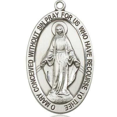 Miraculous Medal Necklace - Sterling Silver - 1/2 Inch Tall by 1/4 Inch Wide with 24" Chain