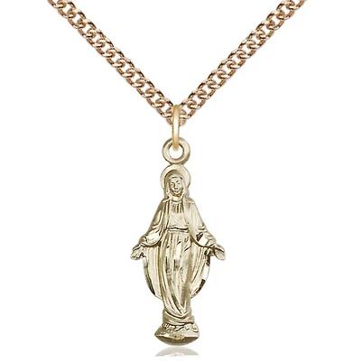 Miraculous Medal Necklace - 14K Gold Filled - 7/8 Inch Tall by 3/8 Inch Wide with 24" Chain