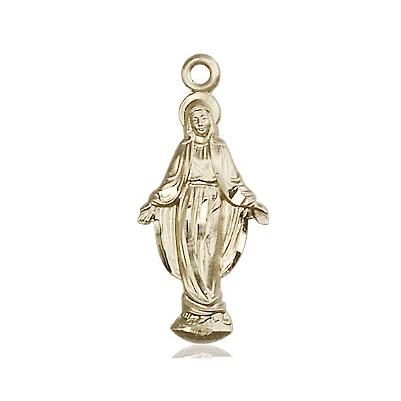 Miraculous Medal Necklace - 14K Gold - 7/8 Inch Tall by 3/8 Inch Wide with 24" Chain