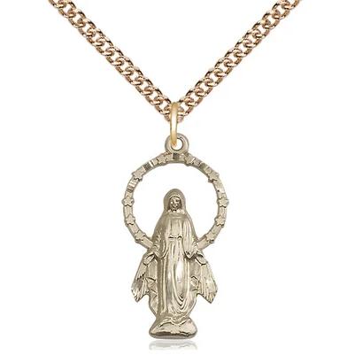 Miraculous Medal Necklace - 14K Gold Filled - 7/8 Inch Tall by 1/2 Inch Wide with 24" Chain