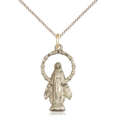 Miraculous Medal Necklace - 14K Gold - 7/8 Inch Tall by 1/2 Inch Wide with 18" Chain