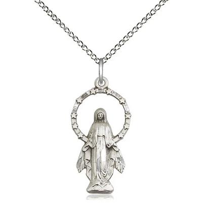 Miraculous Medal Necklace - Sterling Silver - 7/8 Inch Tall by 1/2 Inch Wide with 18" Chain